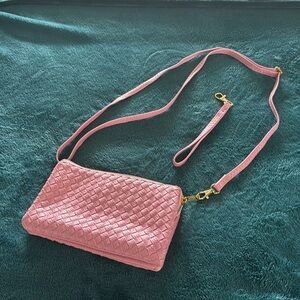 Pink over the shoulder or,crossbody or wristlet